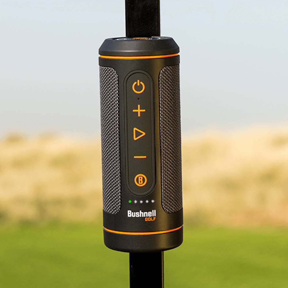 Bushnell Wingman 2 GPS speaker on a golf cart